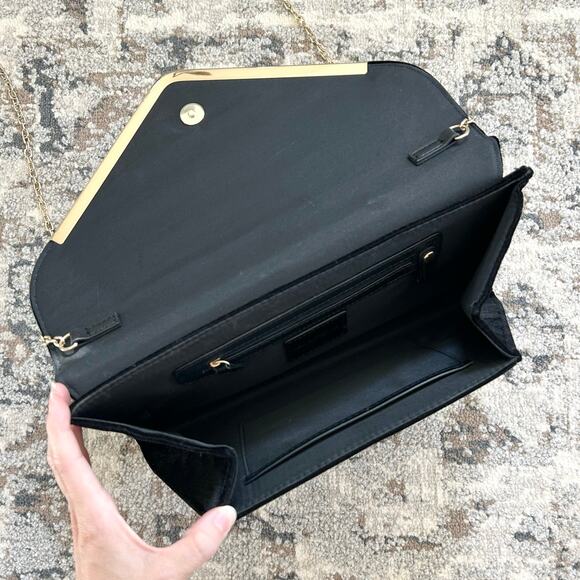 Neiman Marcus Vintage Embroidered Crane Black Velvet Chain Envelope Purse - Picture 5 of 10